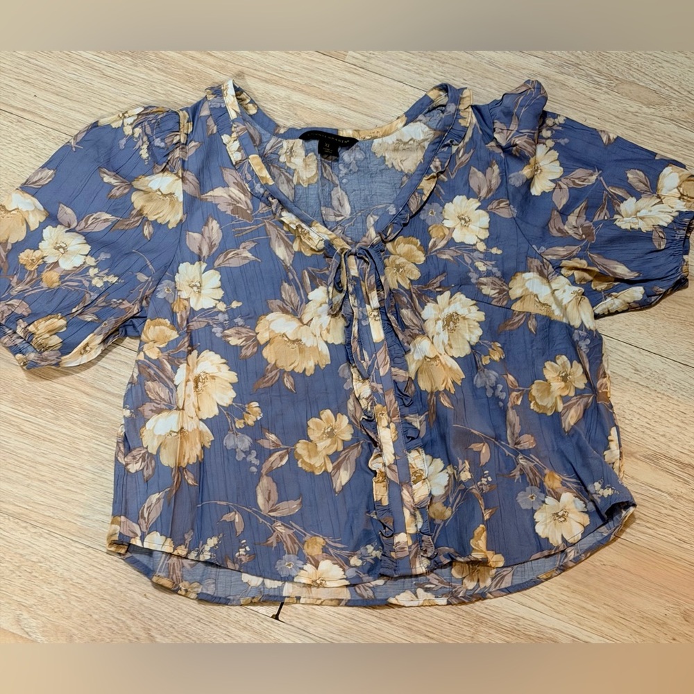 Counterparts Blue Floral Tie-Front Blouse